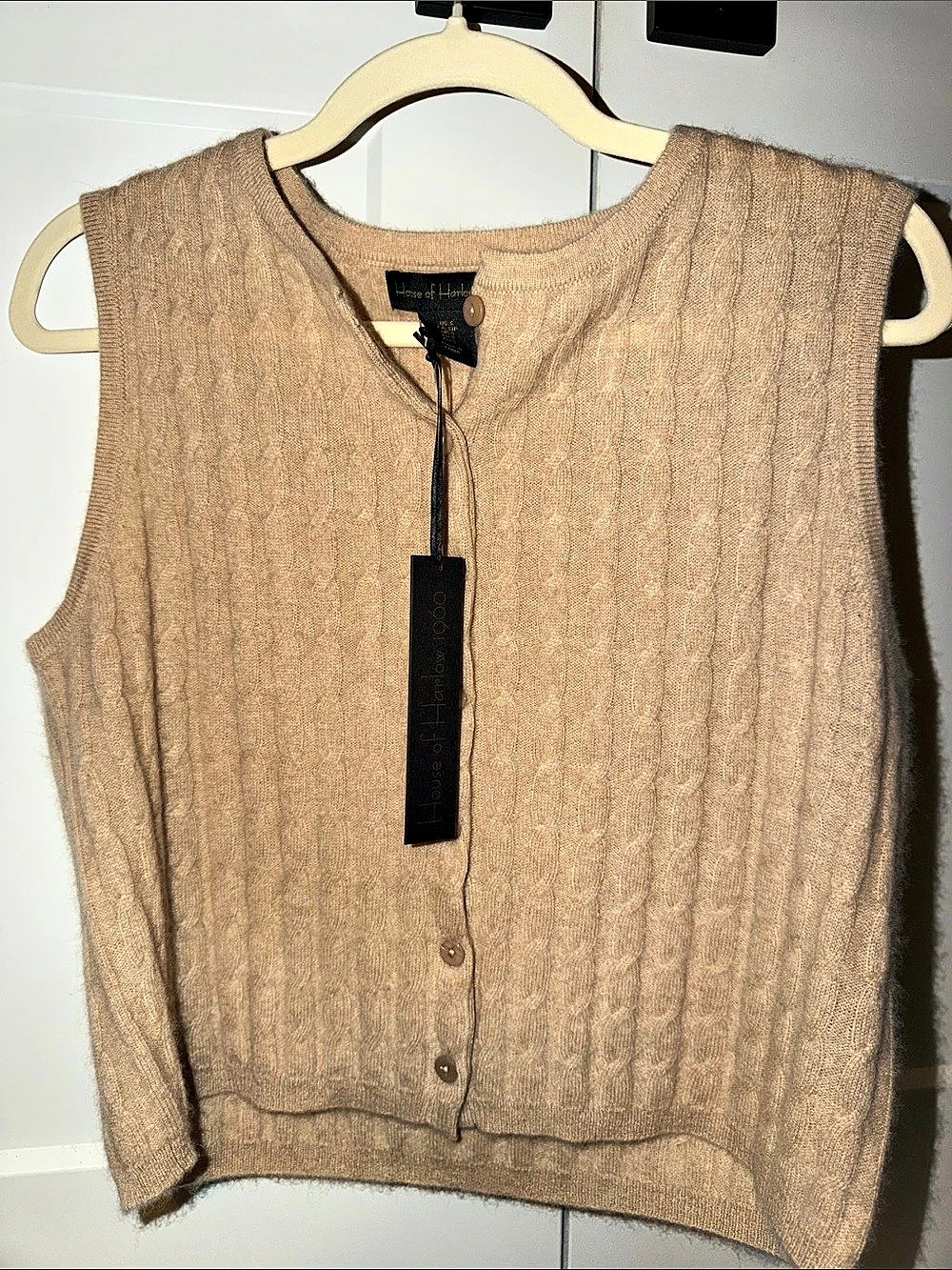 House of Harlow 1960 Cashmere Cable Knit Sleeveless Button-Front Top Small